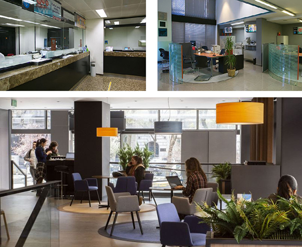 La Caixa has redesigned its offices to avoid counters and turn them into comfortable brand rooms. Bank branches to carry out simple procedures, where the experience is pleasant.